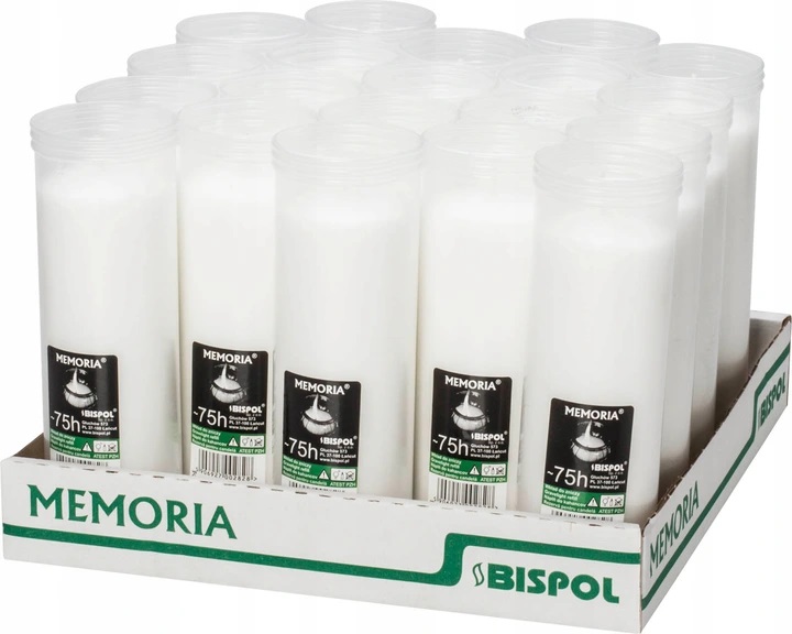 Wkłady do zniczy parafinowe Bispol 75h palenia wysokość 18 cm - 20 sztuk