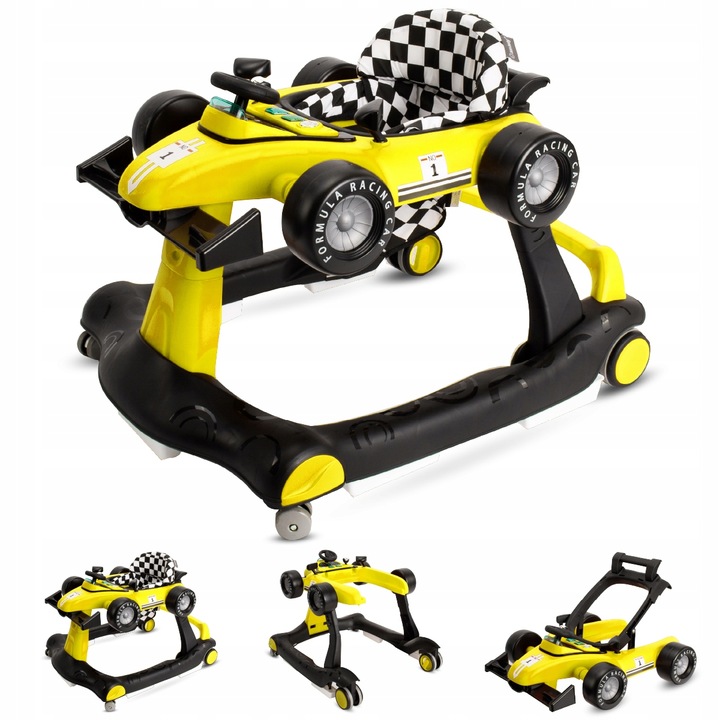Interaktywny Chodzik jeździk pchacz Wyścigówka Formuła 1 3w1 żółty