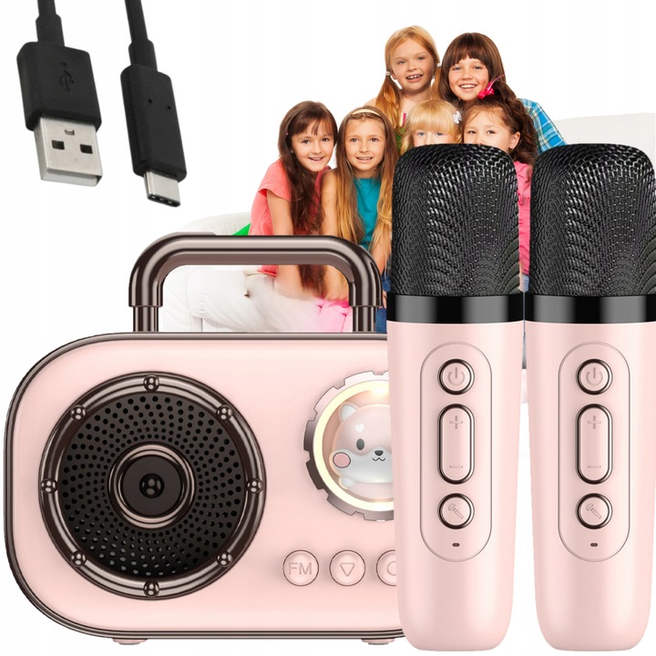 Bezprzewodowy Zestaw do Karaoke dla Dzieci Głośnik Bluetooth + 2 Mikrofony