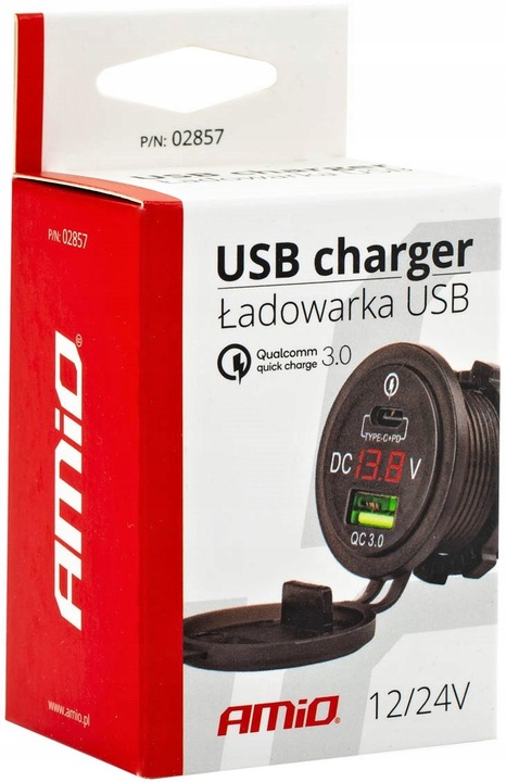 GNIAZDO SAMOCHODOWE ŁADOWARKA USB-C USB WOLTOMIERZ