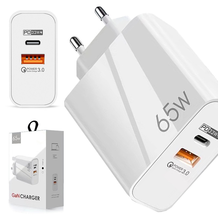 SZYBKA ŁADOWARKA 65W GaN USB-C USB-A FAST CHARGER PD QC