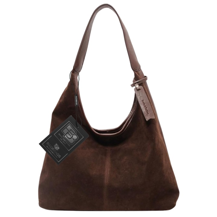 Torebka Damska Zamszowa BAD&BAGS Na Ramię Torba Pojemna Brązowa Elegancka