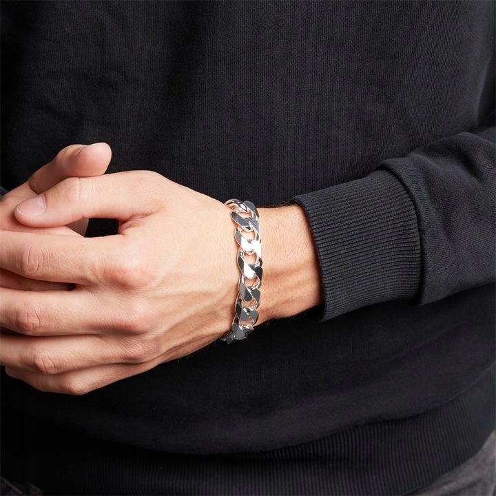 GRUBA Srebrna Bransoletka Męska Pancerka SREBRO 925 Diamentowana 12mm PEŁNA