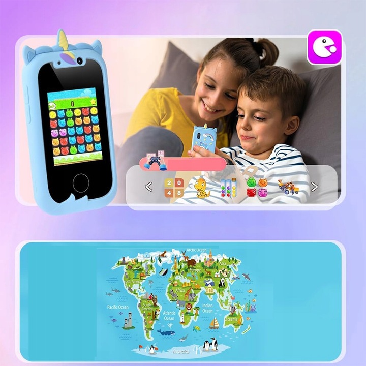 TELEFON DLA DZIECI ZABAWOWY SMARTFON Z APARATEM KAMERĄ I GRAMI MENU 2.4"