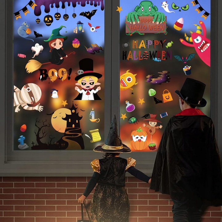 NAKLEJKI NA OKNO HALLOWEEN NA SZYBĘ 9 ARKUSZY DWUSTRONNE DYNIE WZORY DUŻE