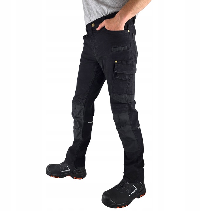 Spodnie robocze Jeans męskie Bojówki czarne Elastyczne Wygodne Stretch