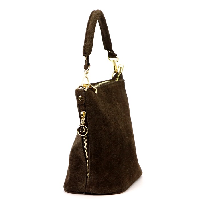 WŁOSKA SKÓRZANA TOREBKA DAMSKA LISTONOSZKA BORSE IN PELLE ZAMSZOWA BRĄZOWA