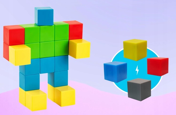 KLOCKI MAGNETYCZNE KOSTKA KOLOROWE SZEŚCIANY FIGURY 3D 69 elementów