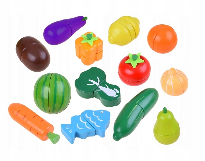 KLOCKI MAGNETYCZNE DREWNIANE OWOCE WARZYWA KLOCKI DUŻY ZESTAW MONTESSORI