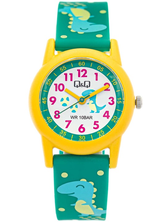 DZIECIĘCY ZEGAREK QQ V22A-023VY DLA CHŁOPCA Z DINOZAUREM DO NAUKI NA BASEN