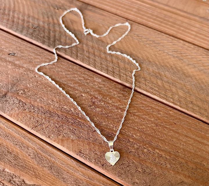 Medalik Komunijny serce Matka Boska Częstochowska z łańcuszkiem 40 cm 925