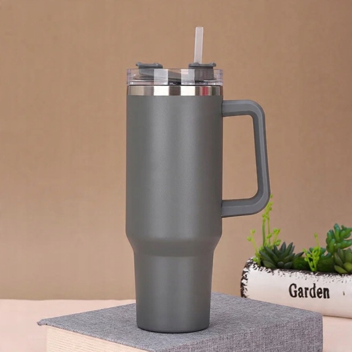 KUBEK TERMICZNY TERMOS ZE SŁOMKĄ STAL NIERDZEWNA DUŻY XXL 1200 ML