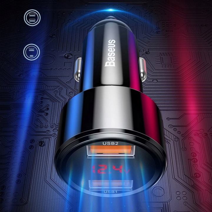 BASEUS MOCNA ŁADOWARKA SAMOCHODOWA DO TELEFONU PD QC 4.0 USB USB-C 45W