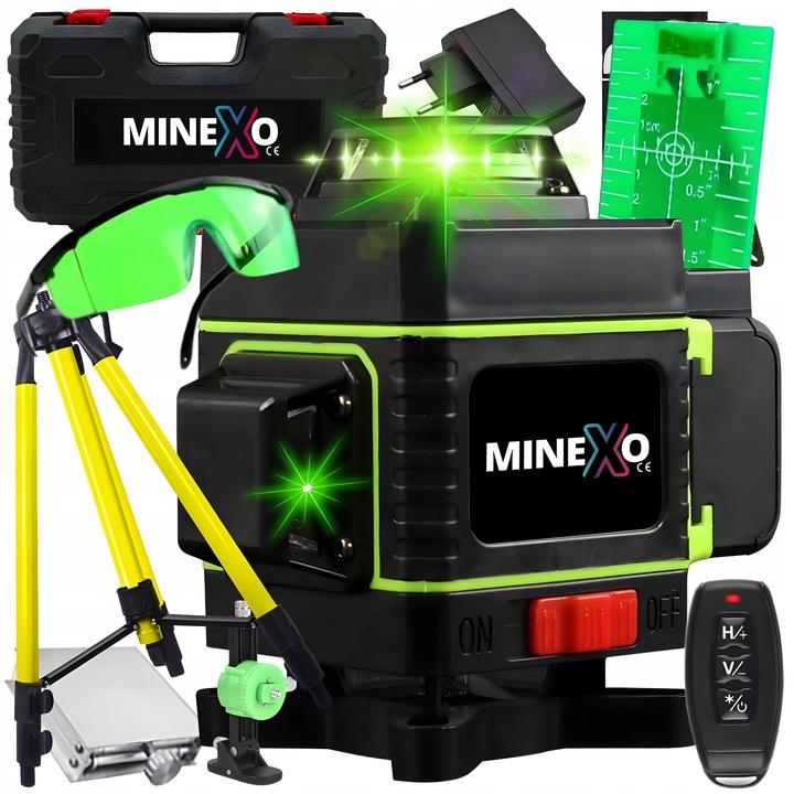 POZIOMNICA LASEROWA LASER KRZYŻOWY 4D 360 + STATYW 16 linii laserowych