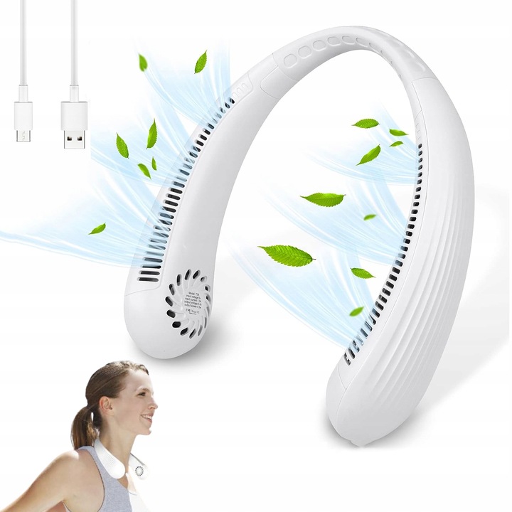PRZENOŚNY WENTYLATOR WIATRAK NA SZYJĘ USB TRZY REGULOWANE PRĘDKOŚCI 3000mAh