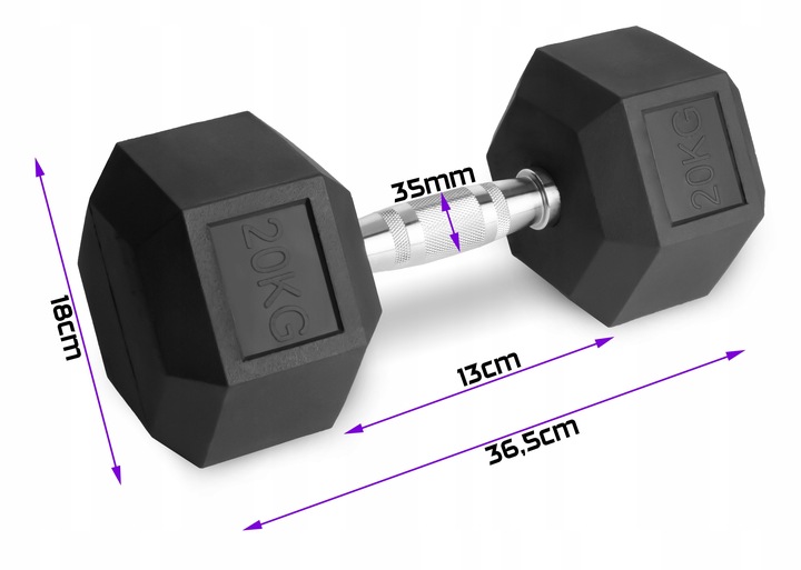Hantle stałe 1x20kg żeliwne gumowane 20kg HEX do treningu SOLIDNE