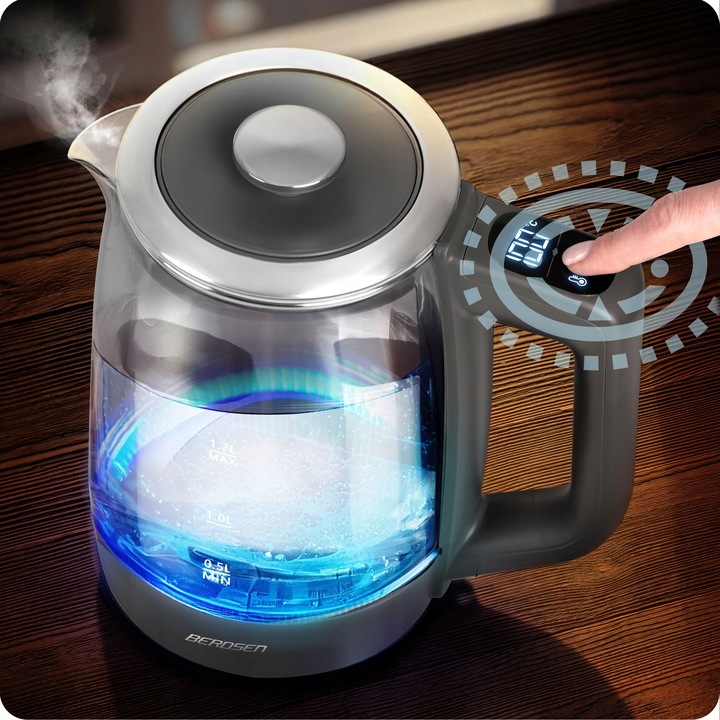 CZAJNIK ELEKTRYCZNY SZKLANY REGULACJA TEMPERATURY 2200W BERDSEN 1,7L