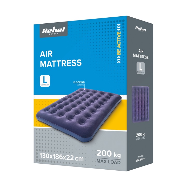 Materac dmuchany dwuosobowy do spania + pompka 186 x 130 x 22 cm Rebel