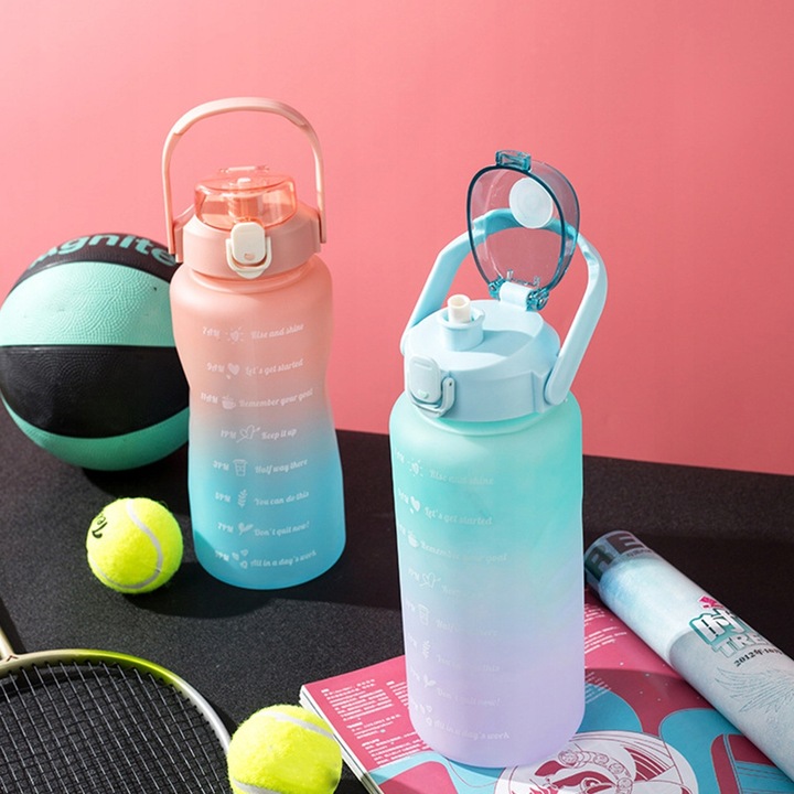 BUTELKA NA WODĘ BIDON Z MIARKĄ ZE SŁOMKĄ PRZYPOMNIENIEM SIŁOWNIA FITNESS 2L