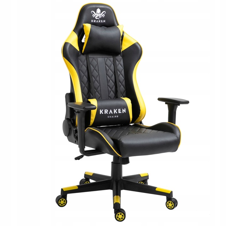 FOTEL GRACZA GAMINGOWY OBROTOWY KRZESŁO BIUROWE DO BIURKA ŻÓŁTY