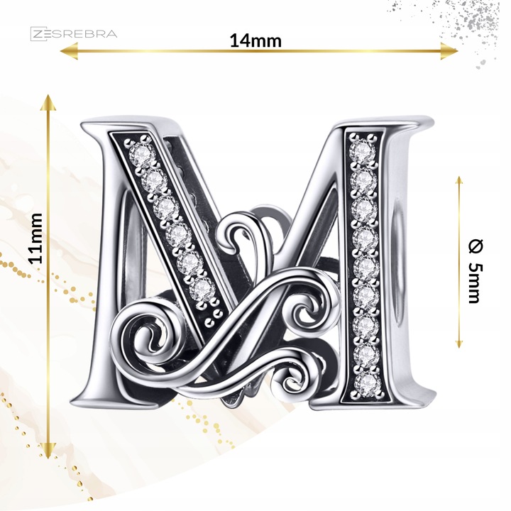 CHARMS LITERKA M srebro 925 litera srebrna koralik zawieszka charms pr S925