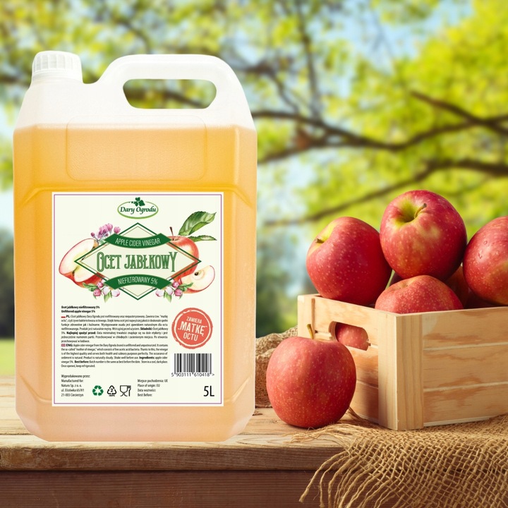 Ocet Jabłkowy Naturalny ŻYWY Niefiltrowany Zdrowy / 5 l Dary Ogrodu