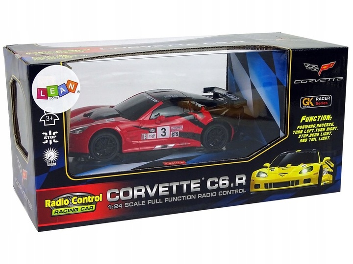 AUTO SPORTOWE R/C STEROWANE PILOTEM 2.4 GHz 1:24 CORVETTE C6.R CZERWONE