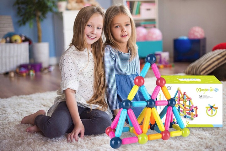 KLOCKI MAGNETYCZNE EDUKACYJNE DUŻE 84 ELEMENTY KONSTRUKCYJNE ZESTAW