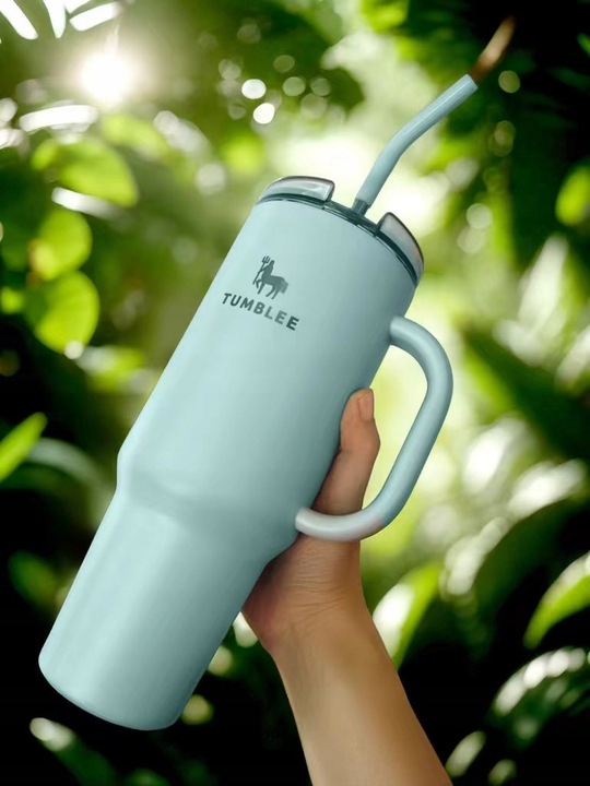 KUBEK TERMICZNY ZE SŁOMKĄ TERMOS Z UCHWYTEM NA HERBATĘ KAWĘ SZCZELNY 1200ML