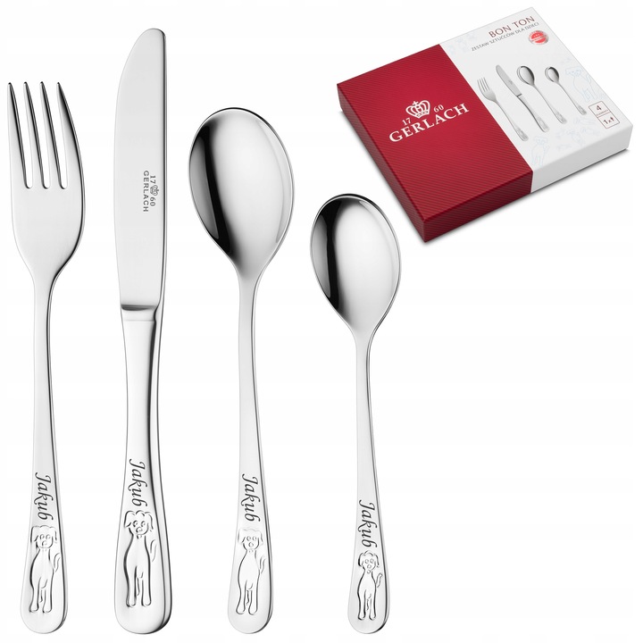 Sztućce dla Dzieci Gerlach Bon Ton Pieski GRAWER Prezent na Chrzest Roczek