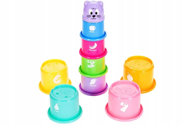 PIRAMIDA WIEŻA Z KLOCKÓW KUBECZKÓW DO ZABAWY WODY KLOCKI DLA DZIECI ZABAWKA