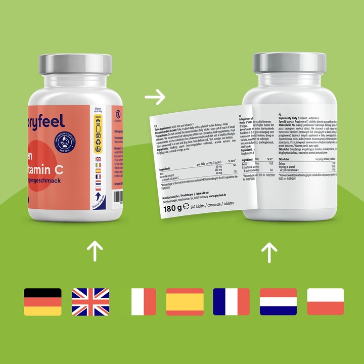 ŻELAZO + WITAMINA C KWAS ASKORBINOWY na odporność 240 tabletek gloryfeel