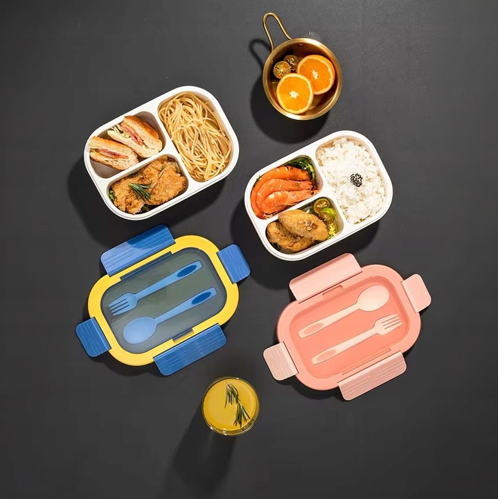 LUNCH BOX ŚNIADANIÓWKA LUNCHBOX 3 PRZEGRÓDKI SZTUĆCE POJEMNIK BOX DO SZKOŁY