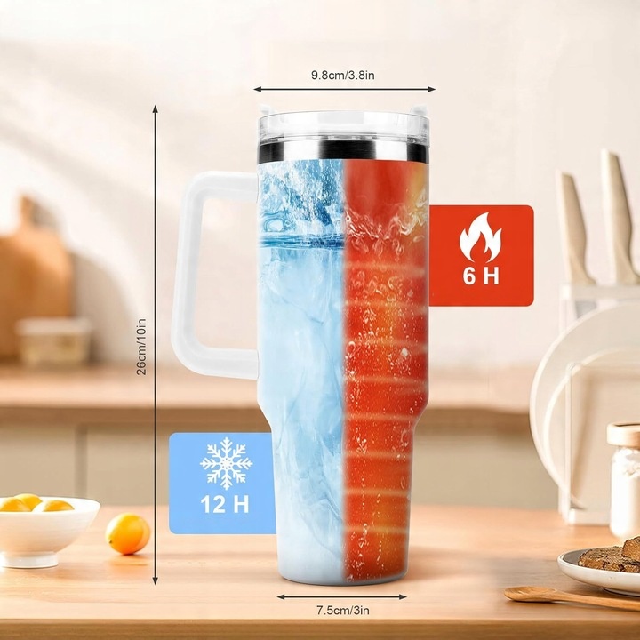 DUŻY KUBEK TERMICZNY Z UCHWYTEM I SŁOMKĄ TERMOS DUŻY 1200ML BIAŁY