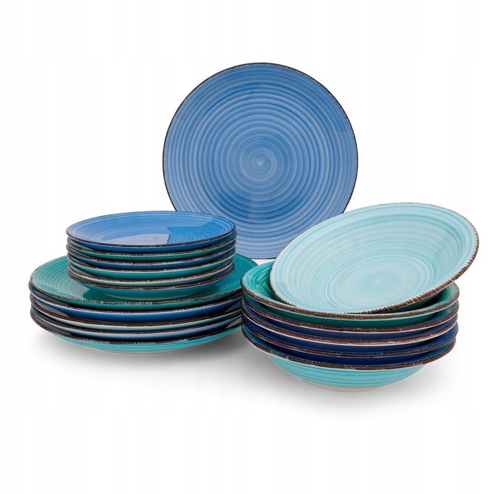 Serwis obiadowy na 6 osób zestaw talerzy ceramicznych AZURE AURA 6 os 18 el