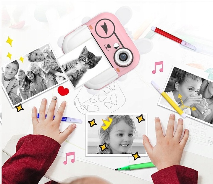 DRUKUŚ APARAT LCD CYFROWY NATCHMIASTOWY Z DRUKARKĄ DLA DZIECI GRY ROLKI