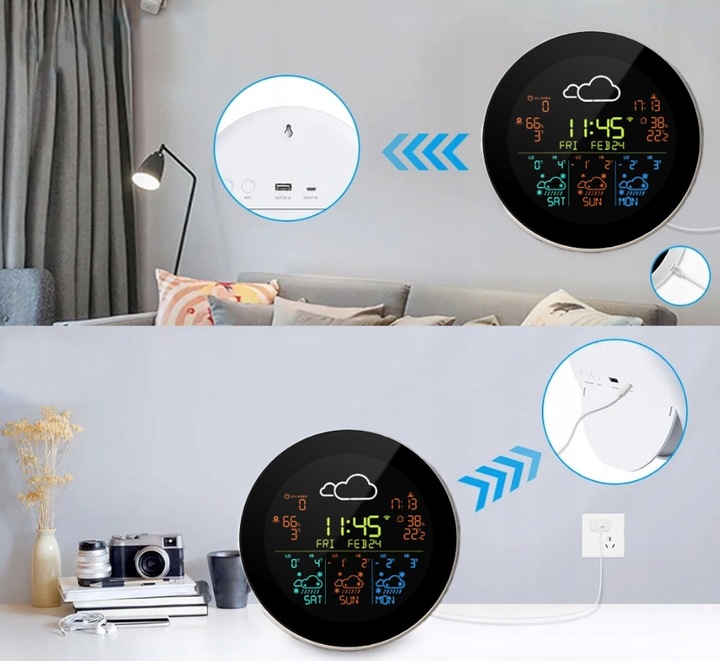 STACJA POGODY POGODOWA WIFI METEOROLOGICZNA TUYA ZEGAR 3 CZUJNIKI PROGNOZA