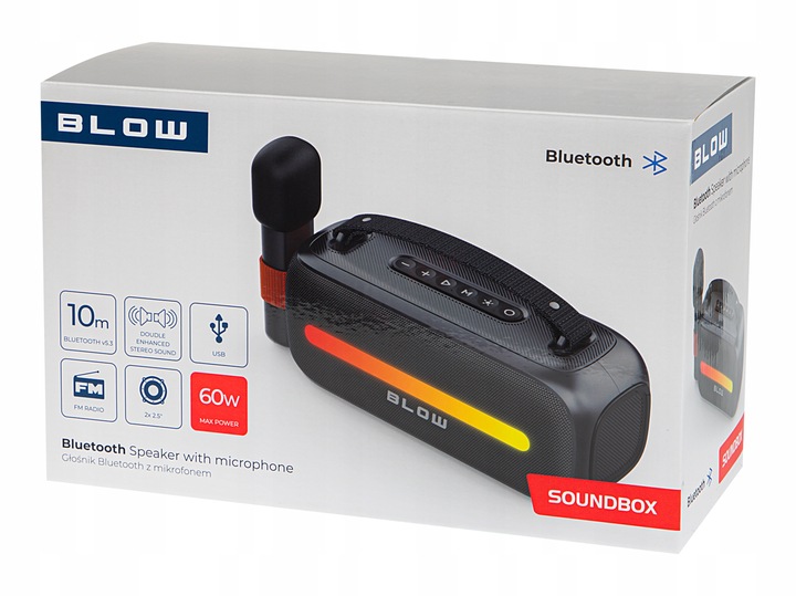 GŁOŚNIK BLUETOOTH PRZENOŚNY RADIO FM USB BEZPRZEWODOWY KARAOKE RGB MIKROFON