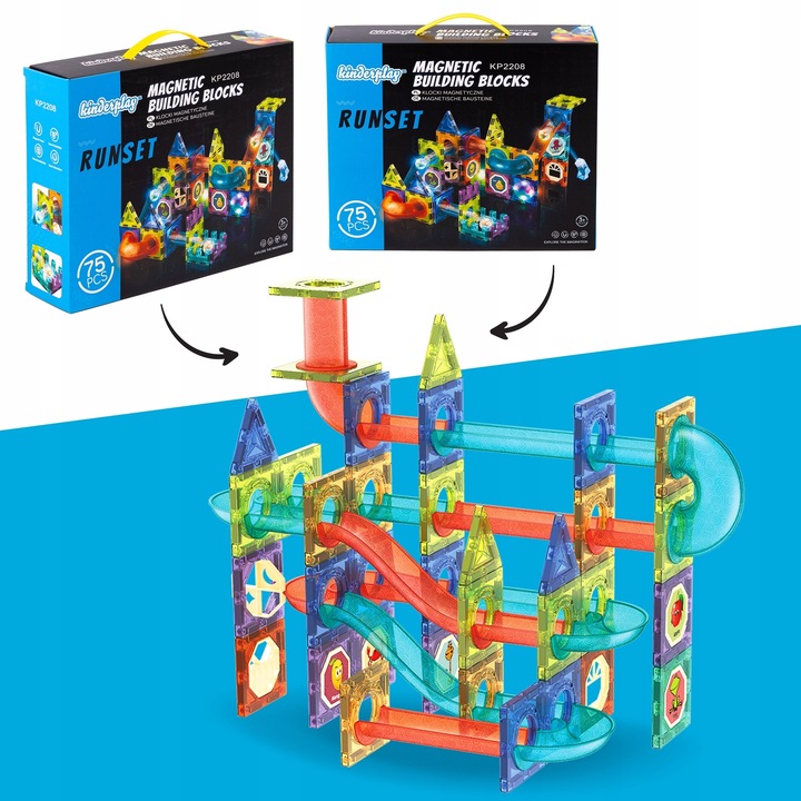 KLOCKI MAGNETYCZNE KONSTRUKCYJNE ŚWIECĄCY TOR PANELE 75 elementów