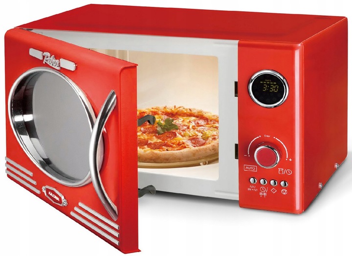 KUCHENKA MIKROFALOWA GRILL MIKROFALÓWKA RETRO 1000W 23L CZERWONA MIKROFALA
