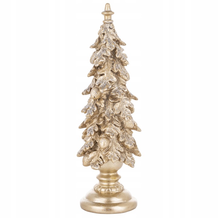 Choinka złota liście dębu na postumencie wąska 25 cm figurka świąteczna
