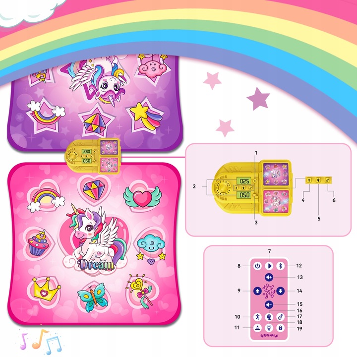 MATA DO TAŃCZENIA MUZYCZNA DLA DZIECI INTERAKTYWNA LED BLUETOOTH 9 × POZIOM