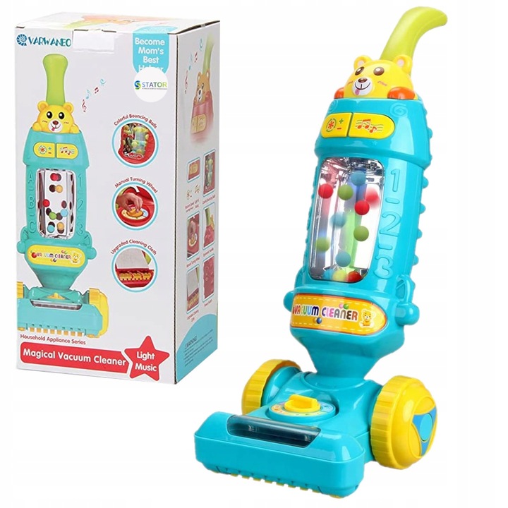 DUŻY ODKURZACZ RĘCZNY PIONOWY dla dzieci INTERAKTYWNY EDUKACYJNY LED MUZYKA