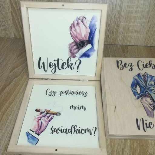 Pudełko eko zaproszenie dla świadka świadkowej nadruk uv wzory ślub wesele