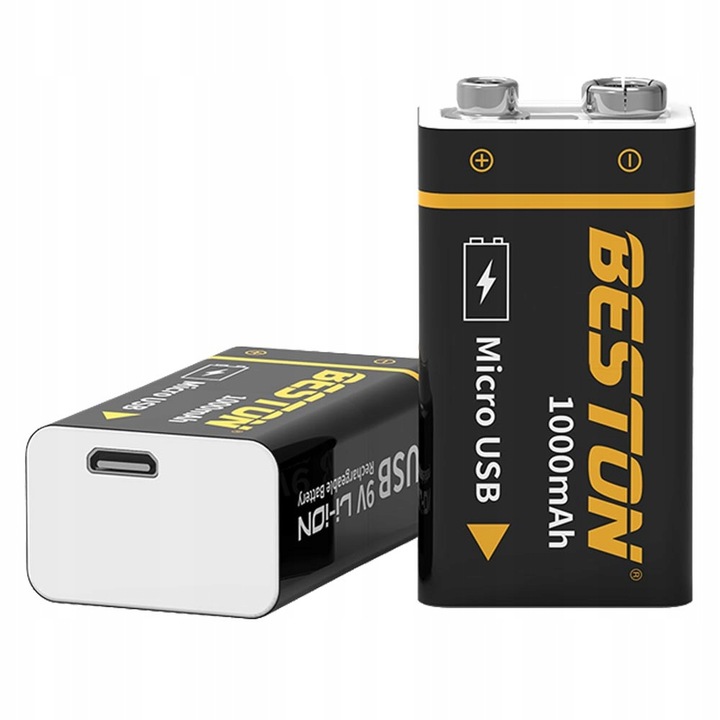 Akumulator 9V microUSB 1000mAh 6F22 6LR61 522 E-BLOCK R9 + kabel zasilający