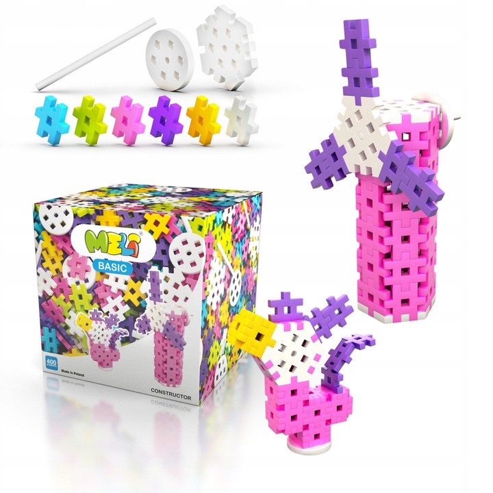 KLOCKI KONSTRUKCYJNE WAFLE MELI Basic Constructor PINK 400 el PUZZLE GOFRY