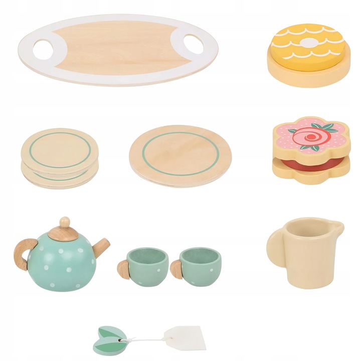 ZESTAW DO HERBATY KAWY DLA DZIECI DREWNIANY SERWIS KAWOWY DO ZABAWY PREZENT