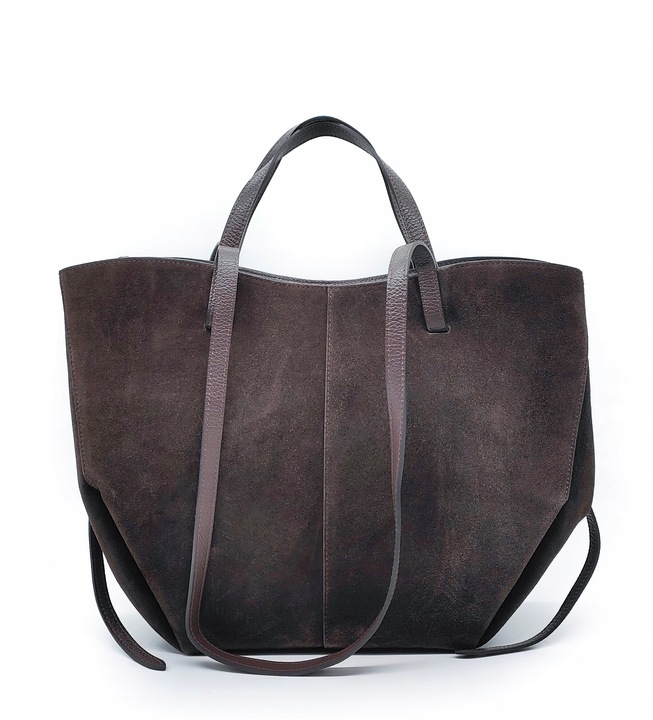 Torebka shopper zamszowa Vera Pelle - brązowa czekolada