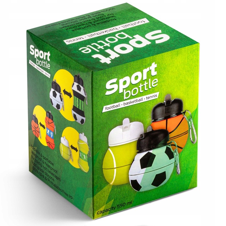 SKŁADANY BIDON PIŁKA do KOSZYKÓWKI BUTELKA 550 ml z KARABIŃCZYKIEM silikon