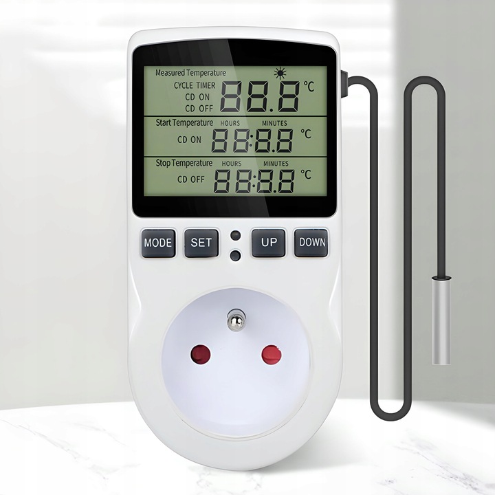 TERMOSTAT ELEKTRONICZNY CYFROWY REGULATOR TEMPERATURY 16A 250V GNIAZDO